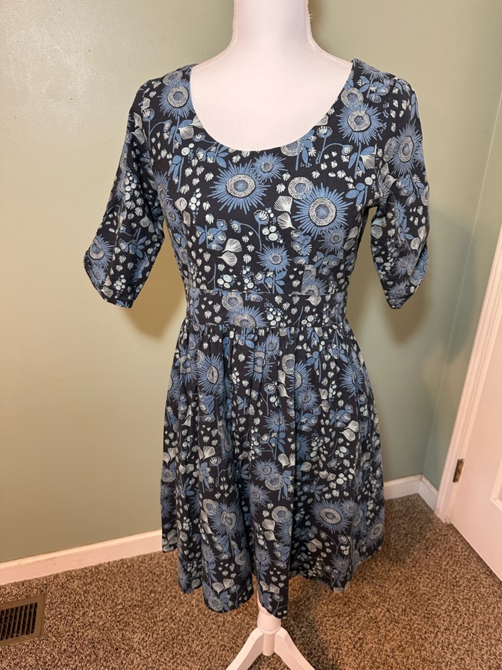Mata Traders "Paper Doll" Fit & Flare Dress - Charcoal Floral - Size S
